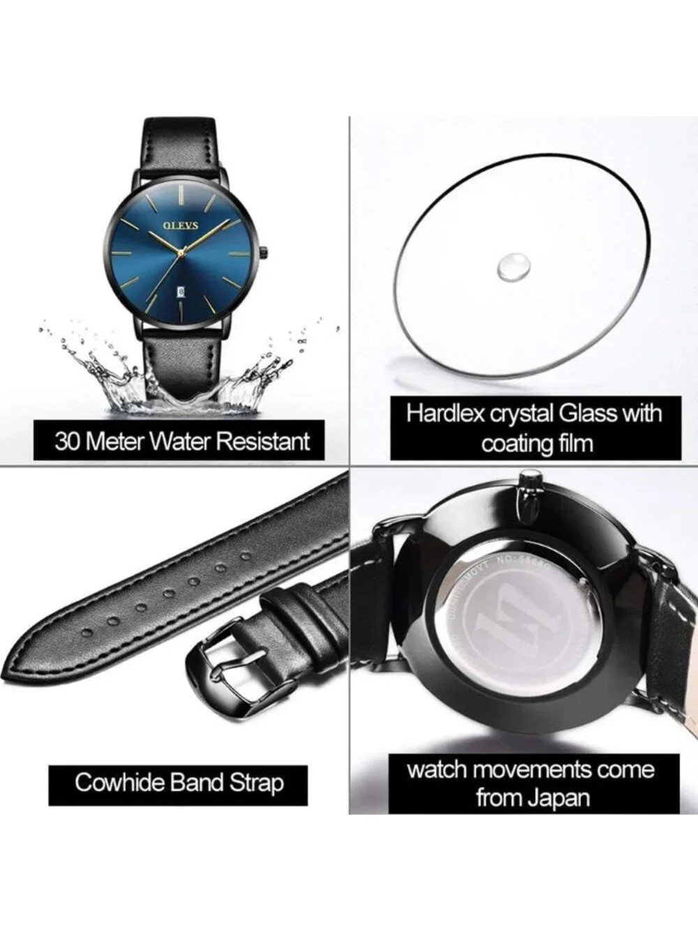 Women's Navy blue Face and Black Band Classic Female Dress Wrist Watches